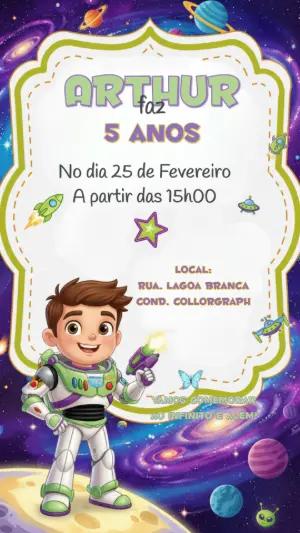 Convite Animado de Aniversário Astronauta no Espaço para Editar