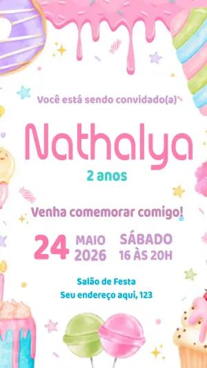 Convite de Aniversário Doces e Guloseimas Candy Color Editável