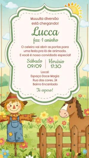 Convite Aniversário Fazendinha com Bichinhos para Editar Online