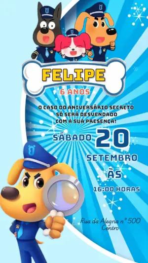 Convite Digital Aniversário Cãezinhos Detetives Editável