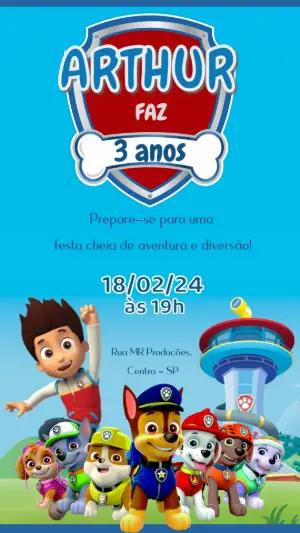 Convite de Aniversário Patrulha Canina para Editar Online
