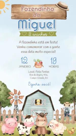 Convite Aniversário Fazendinha Aquarela para Editar