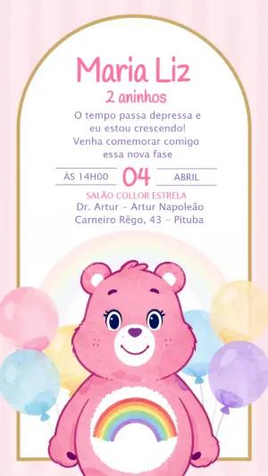 Convite Digital Ursinhos Carinhosos Rosa para Aniversário Editável