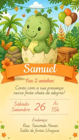 Convite de Aniversário Dinossauro Baby Fofo para Editar