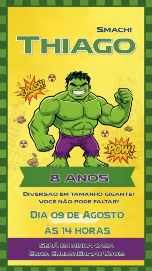 Convite de Aniversário Hulk Super-Herói para Editar Online