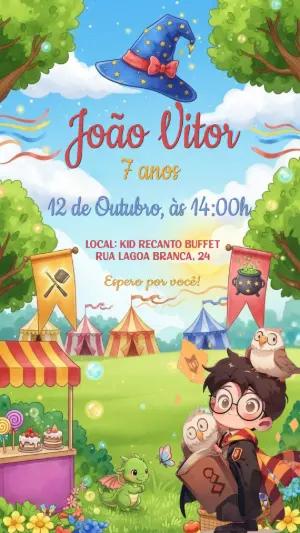 Convite Aniversário Mundo Mágico para Editar Online