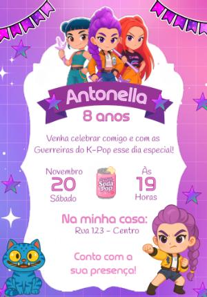 Convite Aniversário Guerreiras do K-Pop para Editar Online