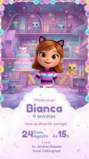 Convite Festa Infantil Gatinhos e Casa Mágica Modelo Editável