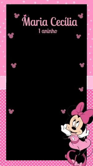 Moldura para Stories Aniversário Minnie Rosa para Editar Online