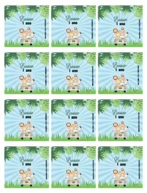 Adesivo para Bala Personalizada Safari Editável para Aniversário Infantil