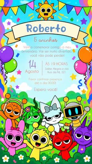 Convite de Aniversário Sprunki Colorido para Editar