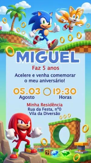 Convite de Aniversário Sonic e Turma Modelo Editável
