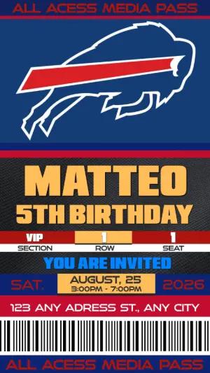 Editable Football Ticket Birthday Invitation Buffalo Bills
