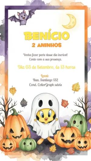 Convite Aniversário Halloween Piu Piu para Editar Online