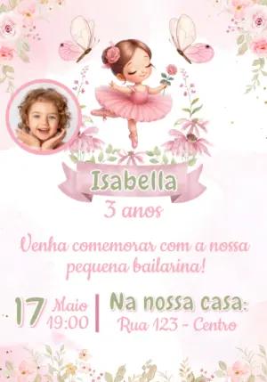 Convite de Aniversário Bailarina Rosa com Foto Editável
