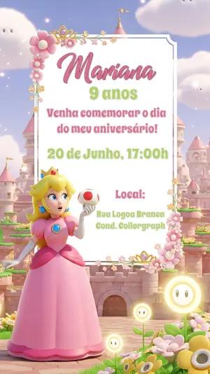 Convite Aniversário Princesa Peach para Editar Online