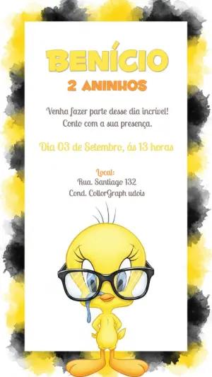 Convite de Aniversário Piu Piu Baby Looney Tunes para Editar