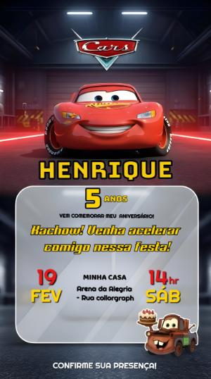 Convite Animado Carros para Editar: Festa de Aniversário Infantil