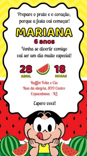 Convite de Aniversário Magali Melancia Colorido para Editar