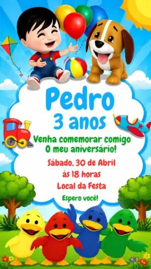 Convite de Aniversário Infantil Bento e Totó Editável