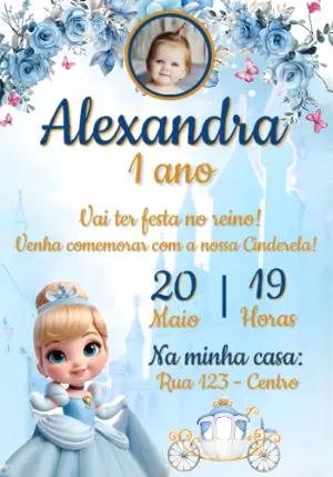 Convite Aniversário Cinderela Baby com Foto para Editar