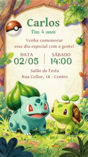 Convite de Aniversário Pokémon Floresta Editável