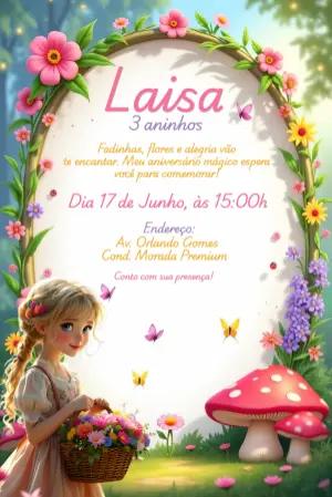 Convite Aniversário Jardim Encantado com Menina para Editar