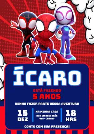 Convite de Aniversário Homem-Aranha e Amigos para Editar
