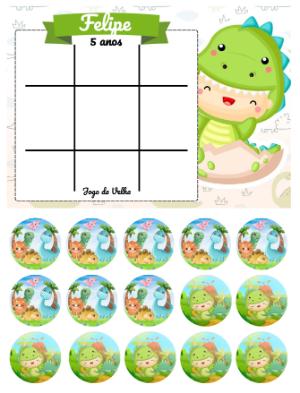 Lembrancinha Jogo da Velha Dinossauro Baby Editável