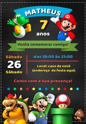 Convite de Aniversário Super Mario com Personagens para Editar