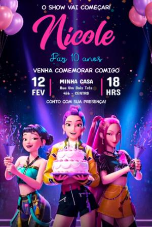 Convite de Aniversário Guerreiras do Kpop para Editar
