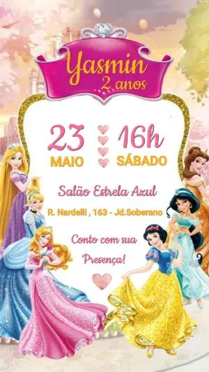 Convite Aniversário Infantil Princesas Disney Editável