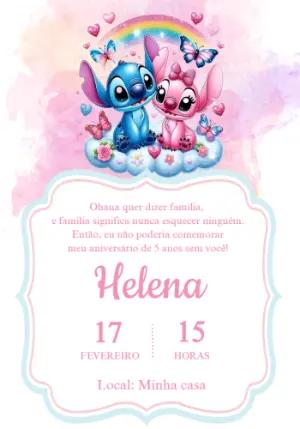 Convite de Aniversário Stitch e Angel Fofo para Editar Online