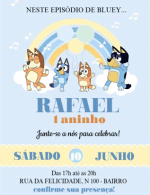 Convite de Aniversário Bluey e Bingo para Editar Online