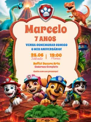 Convite de Aniversário Patrulha Canina Dino para Editar