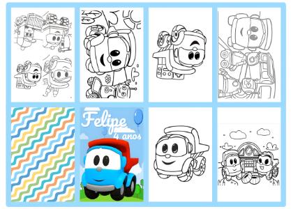 Mini Livro de Colorir Léo Caminhão Editável com Desenhos para Colorir