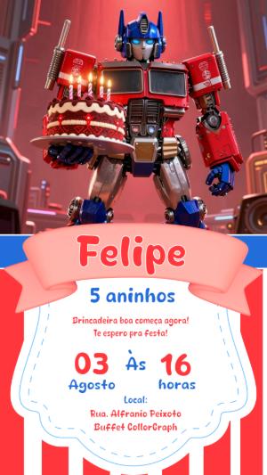 Convite de Aniversário Transformers Optimus Prime Editável