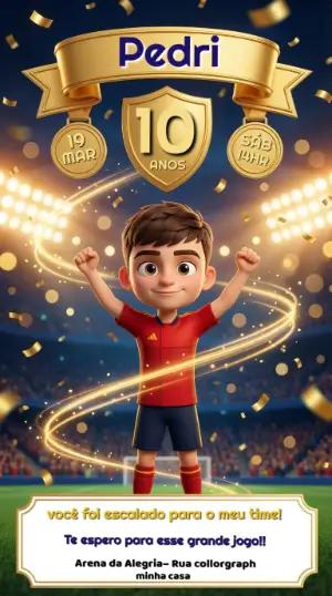 Convite de Aniversário Futebol Espanha 3D para Editar