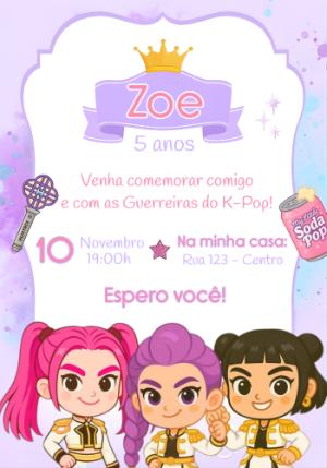 Convite Aniversário Guerreiras do K-Pop para Editar Online
