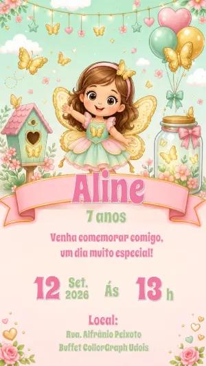 Convite de Aniversário Fadinha Jardim Encantado Editável