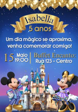 Convite de Aniversário Mickey e Minnie Castelo Mágico Editável