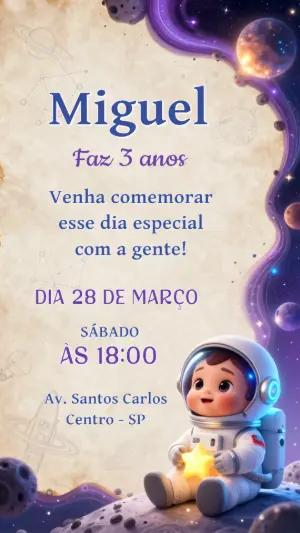Convite de Aniversário Astronauta Fofo no Espaço para Editar