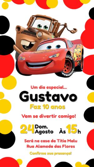 Convite de Aniversário Infantil Carros Colorido para Editar