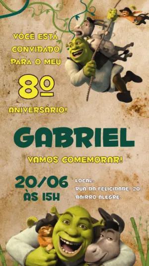 Convite Animado Aniversário Shrek para Editar Online
