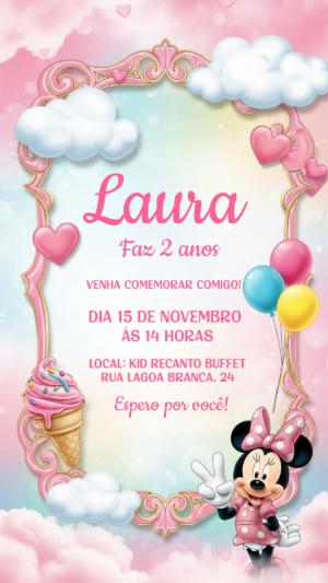 Convite Digital Minnie Rosa Candy para Editar Online