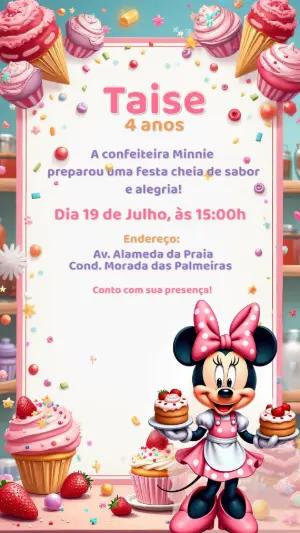 Convite Aniversário Minnie Confeiteira para Editar Online