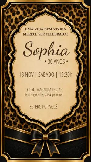 Convite de Aniversário Oncinha Dourado e Preto para Editar