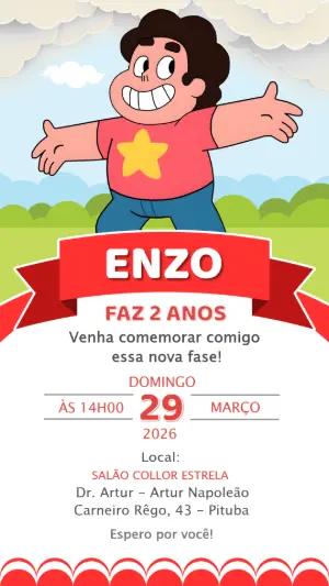 Convite Digital Infantil Steven Universo Modelo Editável