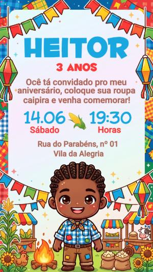 Convite de Aniversário Festa Junina Menino Editável