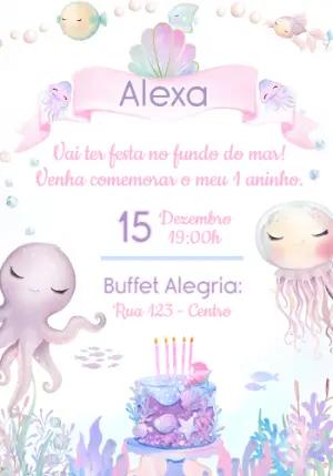 Convite de Aniversário Fundo do Mar Aquarela para Editar
